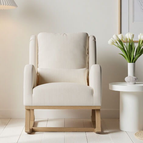 Sillón mecedora - Lino beige - Escandinavo - 93 x 68 x 96 cm - Salón/despacho/rincón de lectura - Cojín incluido - Sillón mecedora (1/5)