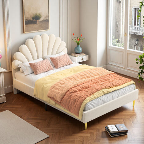 Estructura de cama para adolescentes 140 x 200 cm - Terciopelo beige - Diseñador - Moderna - Cama con pétalos 140 x 200 cm (1/5)