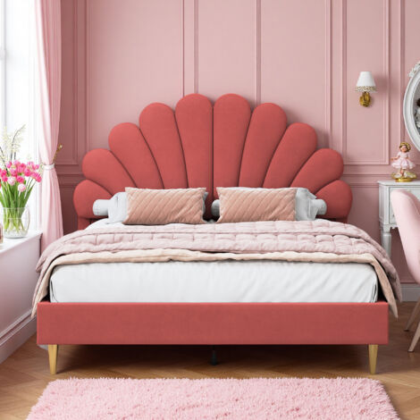 Cama doble 140 x 200 cm - Terciopelo rojo - Estructura de cama con pétalos 140 x 200 cm - Neoclásica - Diseñador (1/5)