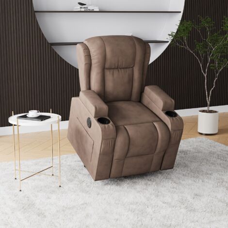 Sillón elevador reclinable eléctrico con masaje, calefacción y portavasos - Marrón