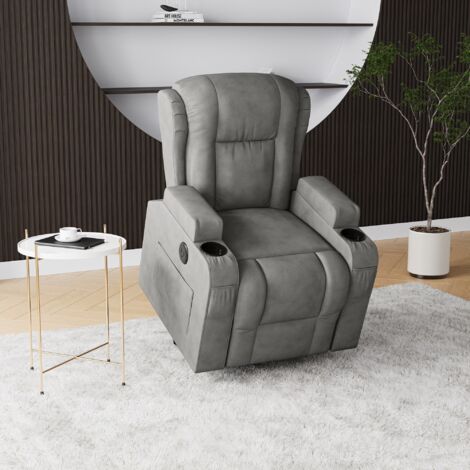 Sillón elevador reclinable eléctrico con masaje, calefacción y portavasos - Gris