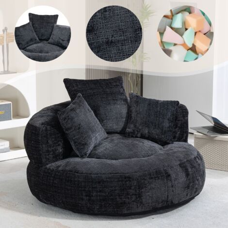 Sillón reclinable - con respaldo alto - con 3 cojines - resistente y cómodo - tapizado en chenille - negro