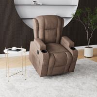 Sillón elevador reclinable eléctrico con masaje, calefacción y portavasos - Marrón