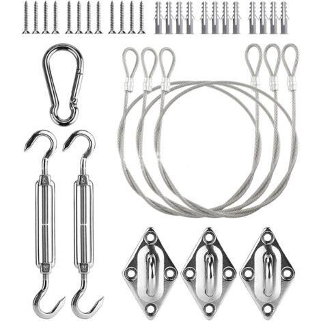 Kit de Fixation Voile d'ombrage, Câble en Acier Inoxydable Fixations d'Ombrage Fixation Toile Ombrage Triangle Accessoires de Fixation Rectangulaire Para Soleil pour L'installation (30 pièces) (1/5)