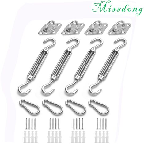 Kit de Fixation pour Voile D'ombrage, Acier Inoxydable Soleil Voile D'ombrage Kit de Fixation pour Triangle et Carré, Rectangle, du Soleil Voile D'ombrage Accessoires de Fixation (1/5)