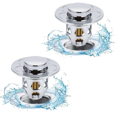2 Pièces Bonde Lavabo Universel, Bouchon de Lavabo Pop-Up avec 2 Joints,Bouchon de Vidage pour Lavabo à Poser avec Tamis Anti-Clogging,pour Baignoire, Cuisine, lavabo (Orifice de vidange 34-40mm) (1/5)
