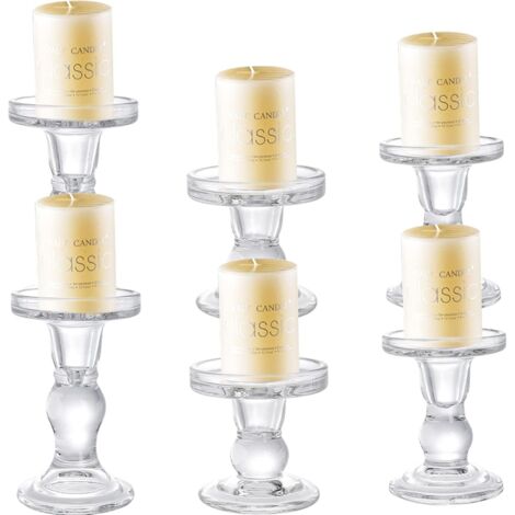 APEX 6Pcs Bougeoir Verre Bougies Bâtons, Chandelier Bougeoir Transparents de Table Mariage,Élégants Chandeliers Table décorations