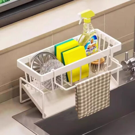 APEX Rangement pour ustensiles de cuisine, égouttoir pour évier, peut contenir des éponges, des torchons, blanc.
