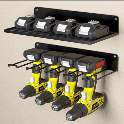 APEX Support mural de rangement pour 4 outils électriques, idéal pour les garages et les ateliers de réparation automobile. Dimensions : 41 x 19 x 4,5 cm (1/5)