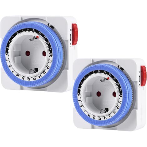 APEX Minuterie mécanique, 2 prises programmables, prise mécanique programmable intérieure, interrupteur de minuterie mécanique, minuterie 24 heures, minuterie à intervalle de 15 minutes 3680 W (1/4)