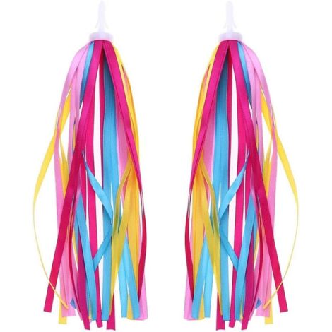 APEX Rubans arc-en-ciel pour vélo enfant (filles et garçons), 2 pièces, rubans à pompons, accessoires de porte-bagages (1/4)