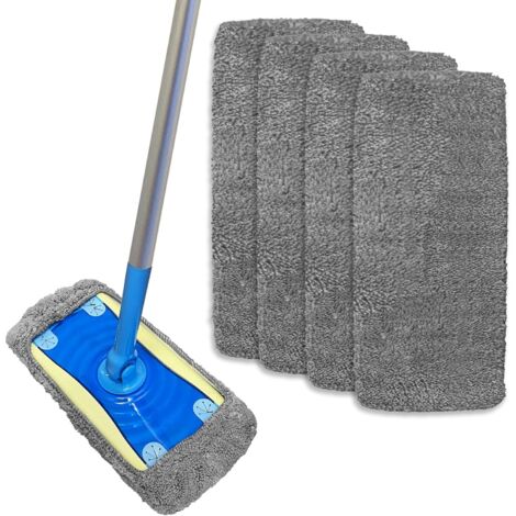APEX Lot de 4 lingettes de rechange en microfibre pour balai à franges sur sols stratifiés-Tête de balai réutilisable-Lavables en machine (1/5)
