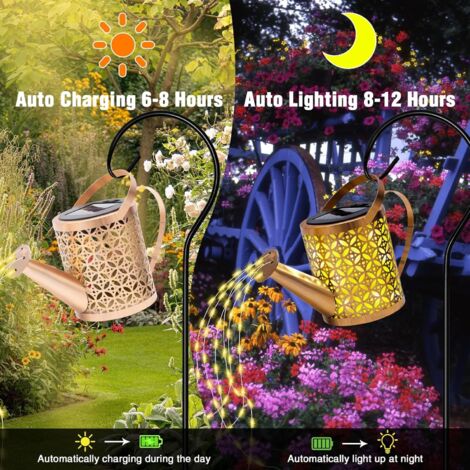 APEX Arrosage de jardin extérieur, guirlande lumineuse solaire LED étanche, lanterne suspendue rétro en métal avec support, blanc chaud (1/5)