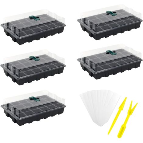 APEX Lot de 5 plateaux de semis de 120 alvéoles pour semis, avec couvercles, comprenant 10 étiquettes pour plantes et 2 outils.