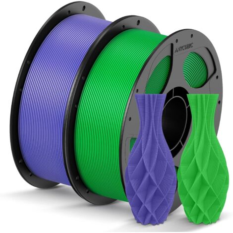APEX Filament PLA 1,75 mm, filament pour imprimante 3D RFID, précision dimensionnelle +/- 0,02 mm, lot de 2 bobines réutilisables de 1 kg, violet et vert