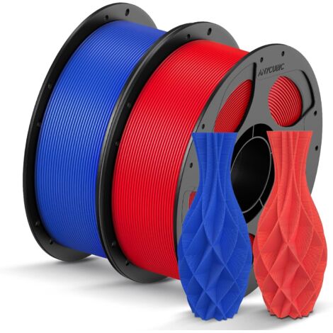 APEX Filament PLA 1,75 mm, filament pour imprimante 3D RFID, précision dimensionnelle +/- 0,02 mm, lot de 2 bobines réutilisables de 1 kg, bleu + rouge