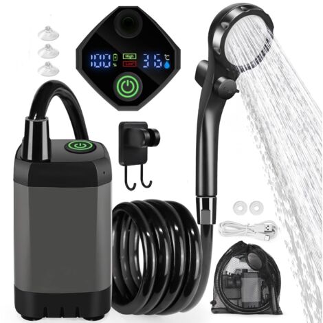 APEX Douche portable pour le camping, pompe de douche rechargeable 6000 mAh avec affichage LED intelligent pour la randonnée, les voyages, la voiture et les animaux de compagnie.