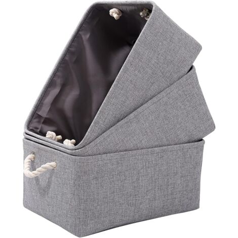 APEX Petite boîte de rangement grise avec poignées, lot de 3 boîtes de rangement en toile épaisse, paniers de rangement pour armoire (1/5)