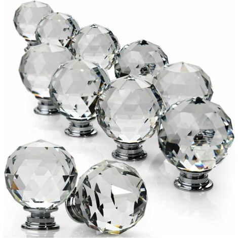 APEX Poignées de porte en verre cristal transparent de 30 mm, style diamant, pour placards, tiroirs de cuisine et meubles de chambre (8) (1/3)
