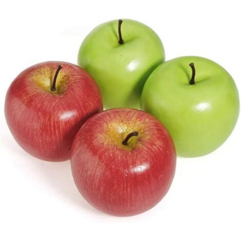 APEX Lot de 4 pommes artificielles réalistes rouges et vertes en plastique, pour la décoration de la maison, de la cuisine, des fêtes (1/5)