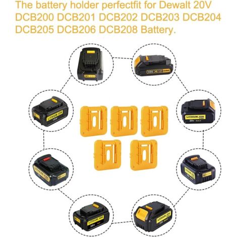 5 Supports De Batterie Dewalt - Compatibles 20V Et 60V, Fixation Murale Ou Sous étagère, Jaune, Avec Vis Incluses - 10