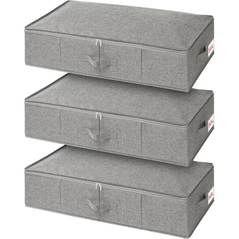 APEX Boîte de rangement sous lit avec couvercles, lot de 3, grand sac de rangement pliable en tissu avec fermeture éclair pour couettes (1/5)