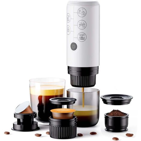 APEX Machine à expresso portable électrique rechargeable 12 V – 3 en 1 compatible avec les capsules NS et DG et marc de café