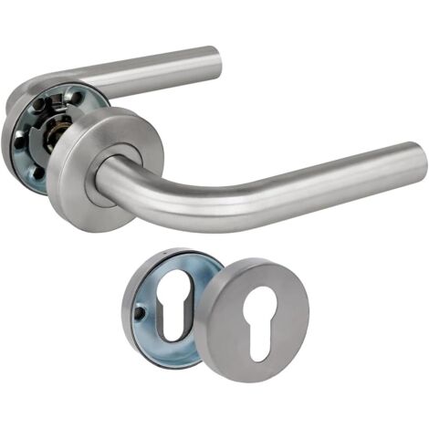 APEX Jeu de poignée de porte avec rosace  Mod. 4RBX  135 x Ø19 mm  Carré de 8 mm  Design élégant et simple  Acier inoxydable argenté