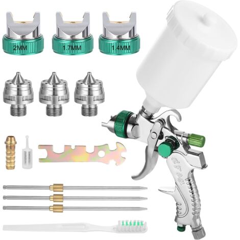 APEX Professionnel Pistolet à Peinture, aérographe avec réservoir pour Peinture de 600ml avec 3 Buses 1,4mm 1,7mm 2,0mm