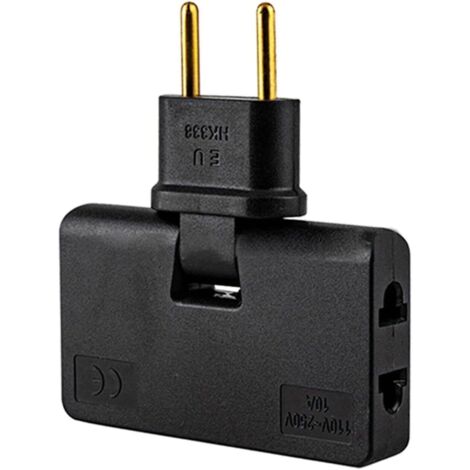 APEX Adaptateur prise murale plate avec 3 sorties, prise pivotante à 180°, prise plate à 3 prises, 250 V, prise terre 10 A, noir