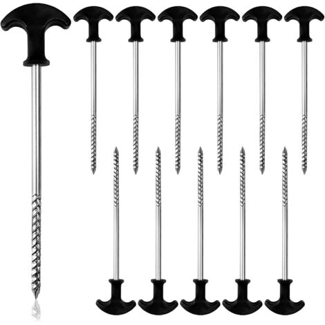APEX 12 Pcs Piquets de Tente en Acier Galvanisé - Piquets de Camping Solides avec Filetage - Poignée Antidérapante - Long 200 mm, Ø 7 mm (1/5)