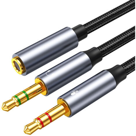 APEX 35CM Splitter Audio Double Jack- 3.5mm Stéréo TRRS Adaptateur Micro Casque Mâle vers 2 Femelle Câble Répartiteur Y (1/5)
