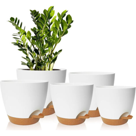 APEX 5 Pcs Pots de Fleurs en Plastique,17.8/16.5/15.2/13.9/12.7cm Pots à Fleurs/Plantes en Plastique,Auto-Arrosant avec Soucoupe de Fleur (1/5)
