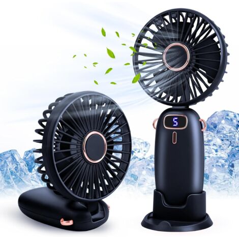 APEX Ventilateur à Main, Petit Ventilateur De Poche 5 Vitesses Avec Base, Mini Ventilateur USB Portable Silencieux Puissant Table (Bleu)