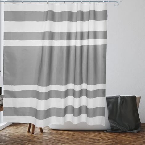 APEX Rideau de douche à rayures blanches et grises, anti-moisissures et résistant à la rouille Dimensions : 28 x 18 x 5 cm Tissu déperlant 100 % polyester (1/5)