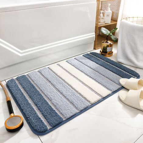 APEX Tapis de bain 40 x 60 cm, antidérapant, lavable, extra doux et absorbant, pour salle de bain, baignoire, douche, bleu (1/5)