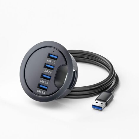 APEX Hub de bureau encastré USB 3.0, 4 ports USB 3.0, trou de douille 60 mm