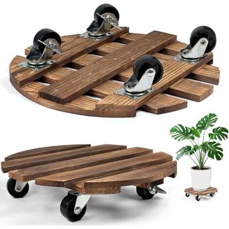 APEX Lot de 2 supports à plantes en bois à roulettes, support rond de 30 cm, robuste et mobile. (1/5)