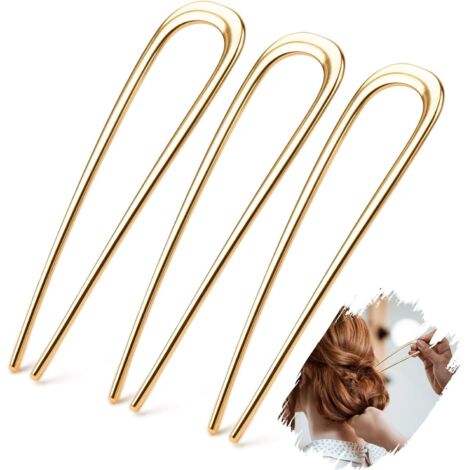 APEX Lot de 3 épingles à cheveux françaises en métal de 14 cm, style chignon, avec fourche en forme de U (1/5)