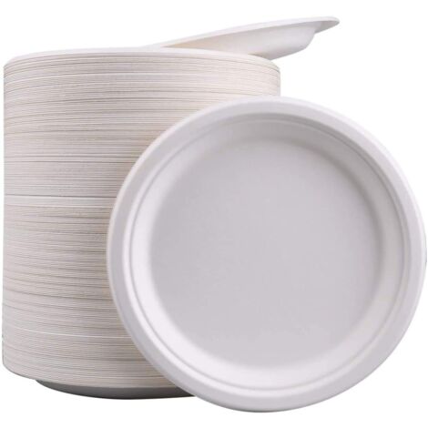 APEX Lot de 50 grandes assiettes robustes de qualité supérieure, en bagasse ultra-rigide et biodégradable (23 cm)