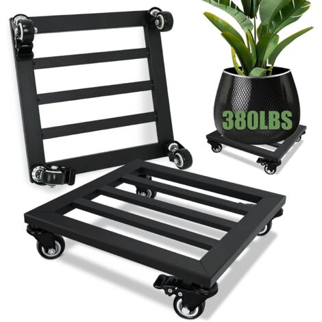 APEX Support à plantes à roulettes, lot de 2, support à plantes de 30 cm avec roulettes, chariot à plantes carré en métal avec roulettes verrouillables