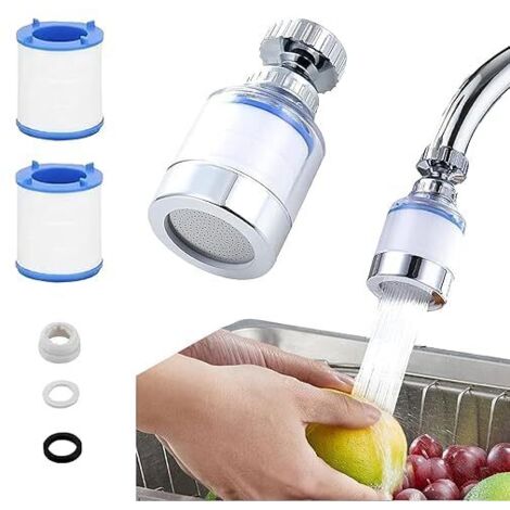 APEX Purificateur d'eau de robinet à 360°, purification et filtration de l'eau, pressurisé et anti-éclaboussures, livré avec cartouche filtrante, interface universelle, filetage adaptateur.