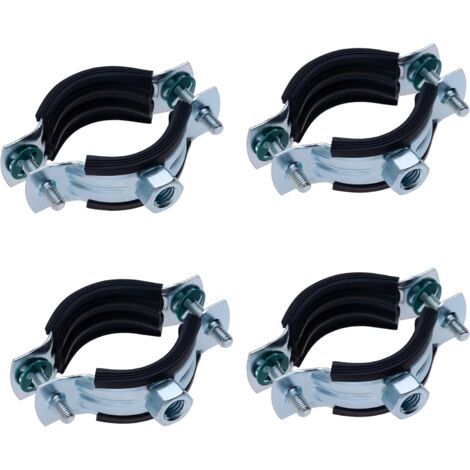 APEX Colliers de serrage pour tuyaux de 25 à 30 mm, revêtement en caoutchouc noir, support en deux parties avec trous de fixation murale M8, support de tuyau, anneaux de suspension fendus (4 pièces)