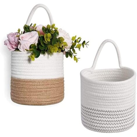 APEX Ensemble de deux pièces : pot de fleurs tressé et panier de rangement, idéal pour le rangement ou la décoration de balcon, 18 x 16 cm (1/5)