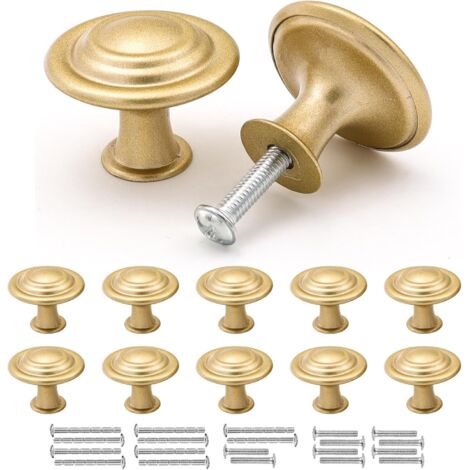 APEX Poignées de meubles en or mat, 10 boutons de tiroir en alliage de zinc, poignées de porte de 30 mm et vis assorties. (1/5)