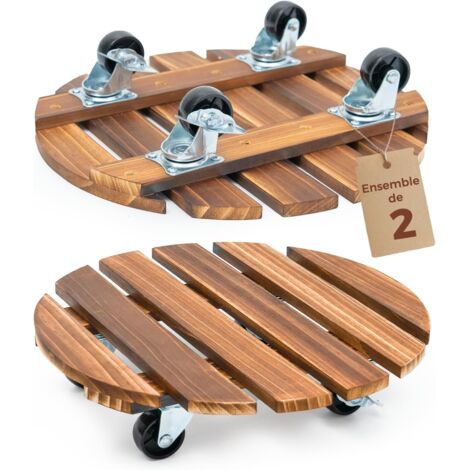 APEX Porte Plante a roulettes, Lot de 2 Plateaux Roulants pour Plantes 30,5 cm, Support avec roulettes Pivotantes et Verrouillables, Capacite 100 KG, pour Interieur et Exterieur, Marron Fonce