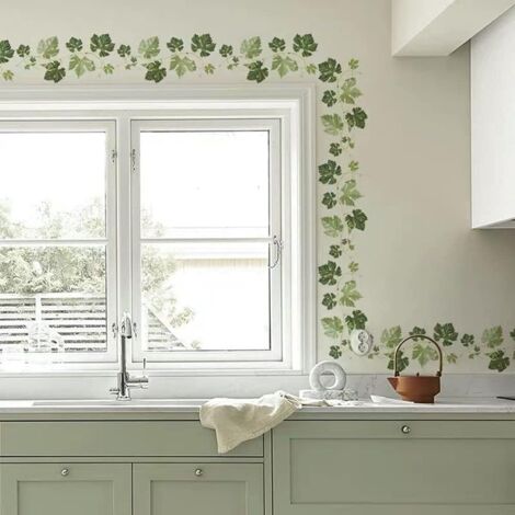 APEX Lot de 3 stickers muraux feuilles de lierre (1,7 m) Plantes vertes, stickers muraux printaniers, parfaits pour la décoration intérieure (1/5)