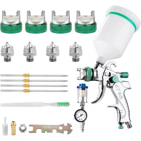 APEX HVLP Pistolet à Peinture 600ml avec 4 Buses 1,4/1,7/2,0/2,5mm,Pistolet Peinture Pneumatique pour Les Murs, l'automobile, Les travaux de rénovation (Vert)