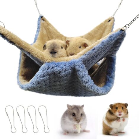 APEX Rat Hammock Double-Layer Fleece Guinea Pig Hammock House Warm Soft Rat Hammocks for Cage Accessories Ferrets Hideout Ferret Hamster Hammock for Small Animal Playing Sleeping (blue) (1/5)