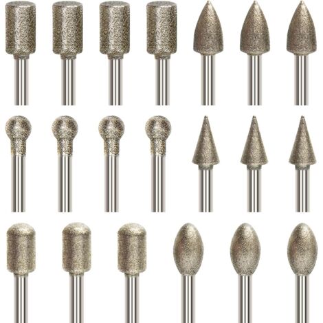 APEX 20 Pcs Ensemble de Fraises Rotatives Diamant, Jeu de Mèches de Gravure avec Tige de 3 mm (1/8"), Mèche Revêtu de Diamant (1/5)